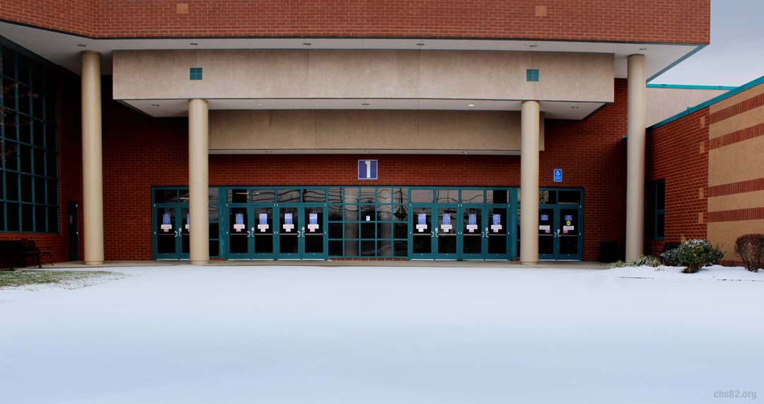 Number One Entrance in the snow around Chantilly High School